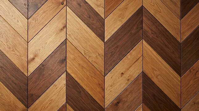 High quality chevron pattern wooden wall texture with light and dark oak planks