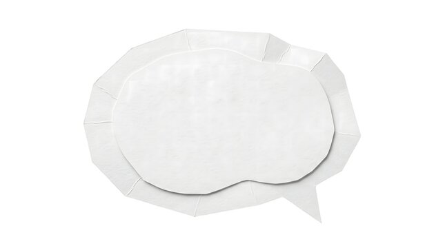 A detailed examination of a blank white paper speech bubble isolated on a plain white background