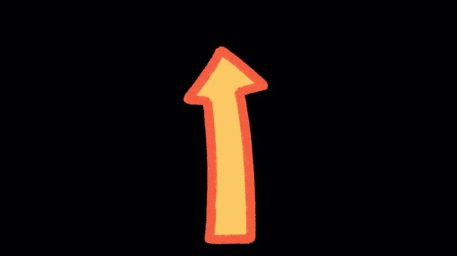 2D Hand Drawn Colorful Orange Upward Arrow Animation Frame by Frame Overlay with Transparent Background Alpha Channel