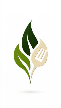 Green leaves and fork forming a vibrant logo representing organic, healthy, and natural food concepts for restaurants, vegan, or vegetarian lifestyles