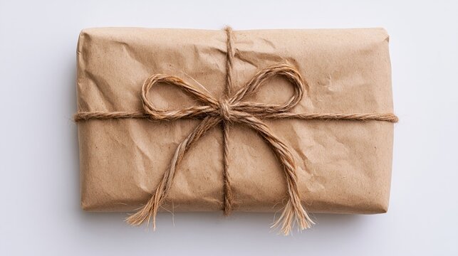 The Gift Wrapped in Brown Paper with Twine and Rustic Charm