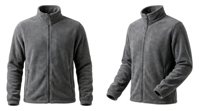 Fleece jacket with soft brushed fleece, zip front, high collar and cozy lightweight construction, premium casual outerwear, photorealistic, front 3/4 view, vertical orientation, ultra-high-resolution