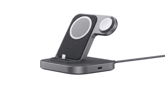 Modern multi device wireless charging stand on transparent background