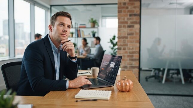 Professional Businessman Working on Laptop in Modern Office
