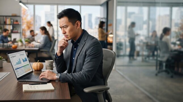 Professional Man Working on Laptop in Modern Office