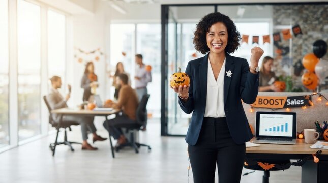 Professional Woman Smiling in Modern Office Setting