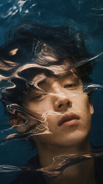 Surreal mobile wallpaper of a person submerged in water with wavy reflections.