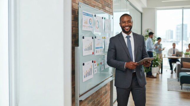 Professional Businessman Analyzing Data Charts in Modern Office