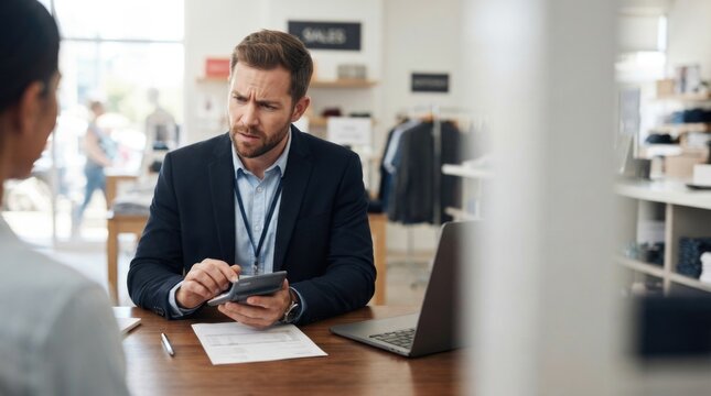 Professional Businessman Reviewing Data on Tablet in Modern Office