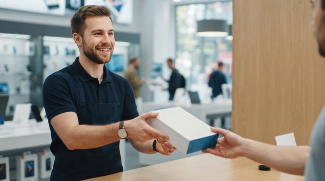 Professional Business Deal with Package Exchange in Modern Office