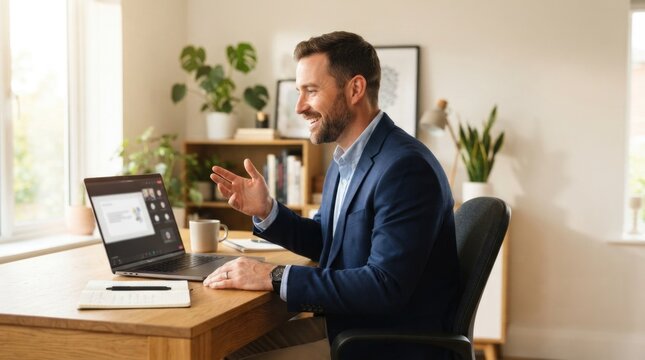Professional Businessman Working on Laptop in Modern Office