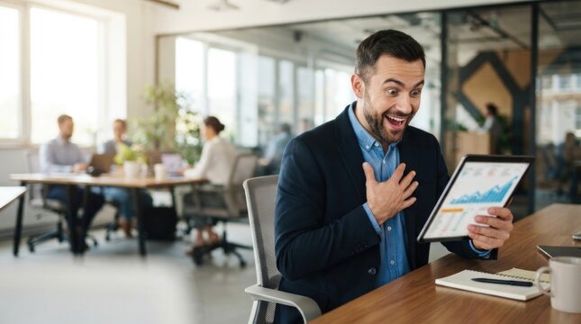 Professional Man Reviewing Data in Modern Office Setting