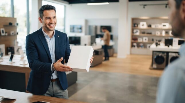 Professional Man Presenting Documents in Modern Office