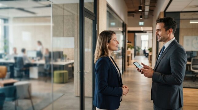 Professional Consultation Between Coworkers in Modern Office