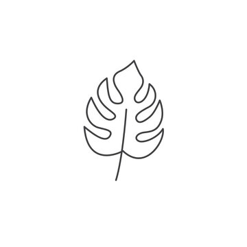 Minimalist  leaf line icon with clean outline, editable stroke, botanical style, and modern vector design