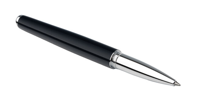 Close view of a black pen resting on a white surface