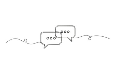 Continuous line drawing of two connected speech bubbles representing communication and dialogue with social media © SHAMOL