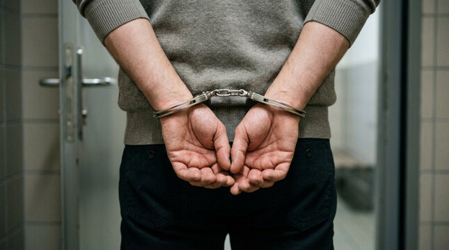 Man in Handcuffs, Arrested Suspect, Crime Scene, Jail Cell Background