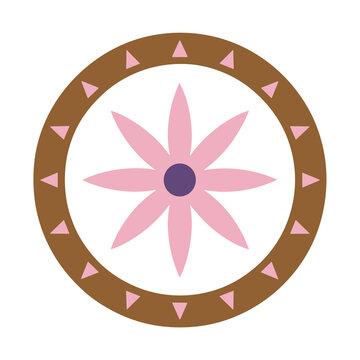 Pink flower with brown circle and triangles