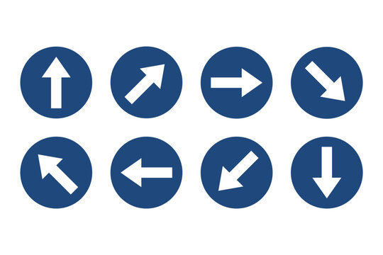 Set of arrow icons inside a circle shape on white background,vector image.