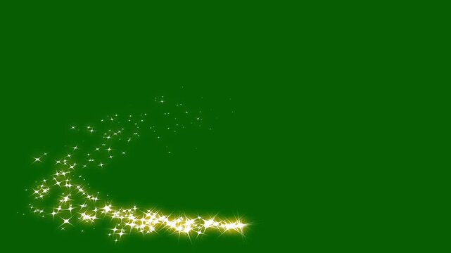 Golden glittering star dust trail sparkling particles on green background, loop animation of a luminous christmas shooting star with a tail of golden particles 4k. animation