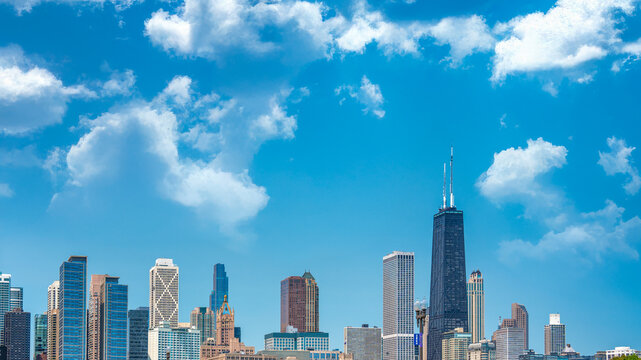 Chicago skyscrapers on a beautiful summer morning
