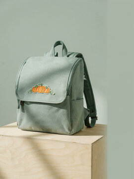 School backpack with pumpkin patch, cute Halloween school template