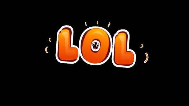 Animated funny text graphic of letters spelling lol with cute face on black background