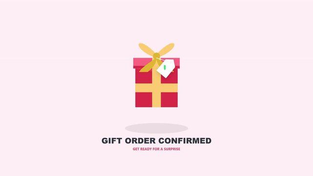 Gift order confirmation animation sequence with red present box
