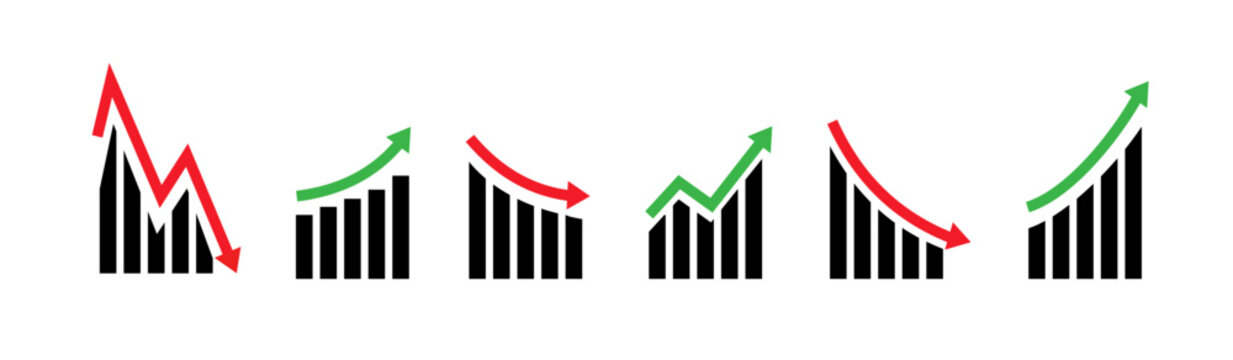 Up and down graph chart icon. Growth increase and decrease sign. Graph or diagram with arrow going up and down. Vector