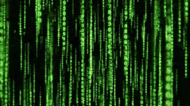 Digital matrix fall with numbers in a dark background at night