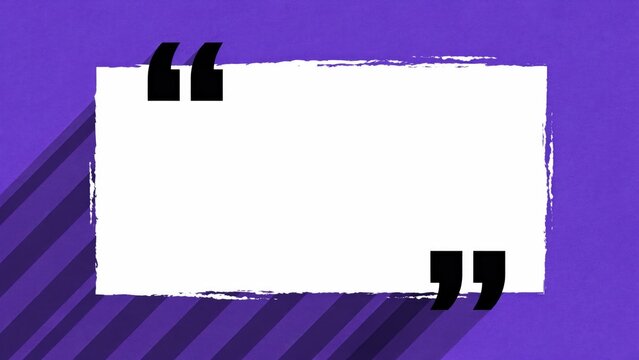 White rectangular quote box with black quotation marks on purple background