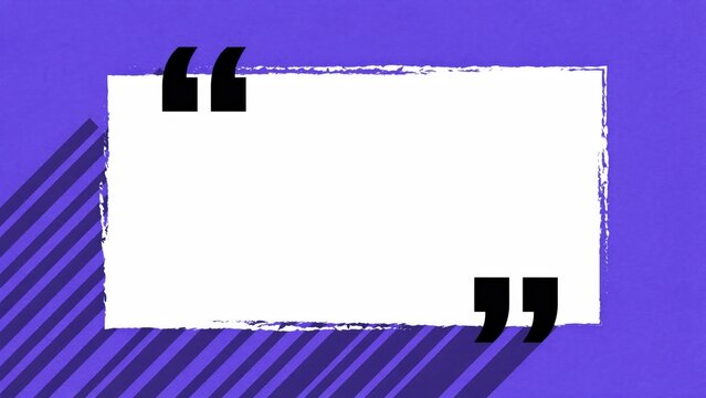 White rectangular quote box with black quotation marks on purple background