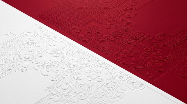 Elegant red and white embossed floral pattern background