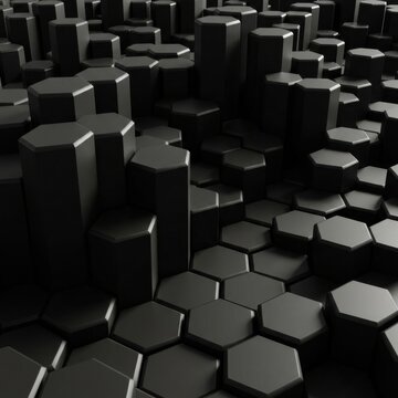 Abstract 3d background with dark grey hexagonal columns of different heights