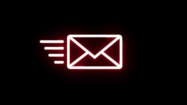 rad neon Mail email message sending envelope icon animation , on alpha black transparent screen