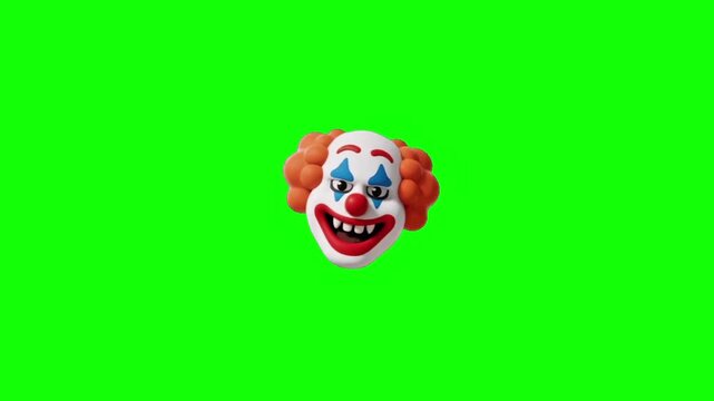3D Clown Head Smiling And Blinking On Green Screen Background 4K Chroma Key