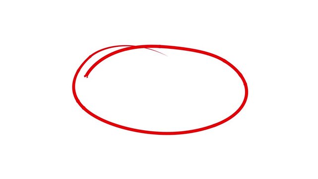 Hand drawn oval frame circle animation on white background with marker pen style drawn red circle on alpha transparent