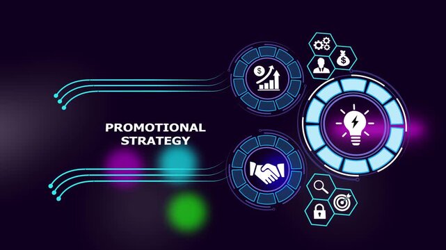 Promotional strategy concept with digital business and glowing lightbulb innovation symbol for corporate marketing growth, financial success, partnership networking, and modern development