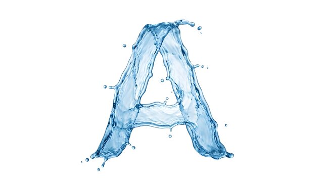 The letter a is creatively and beautifully shaped from splashing clear water set against a bright clean white backdrop providing a refreshing dynamic visual element