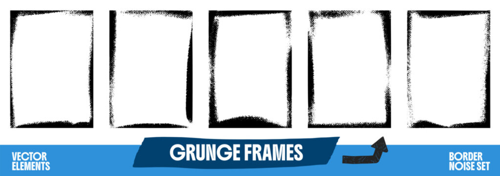 Rectangle overlay set with vertical frames and stippled edges. Black rectangle texture fades. Vector overlay set for social media or presentation slide or infographic design
