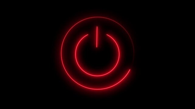 rad glow neon line glowing power button icon animation on transparent black background