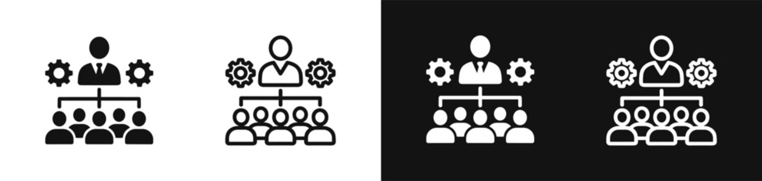 Management team hierarchy structure and corporate leadership vector icons set