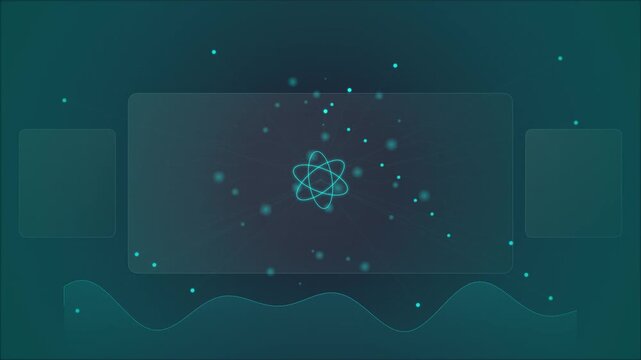 Quantum Computing Technology Background with Glowing Atoms and HUD Interface