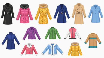 Women Autumn and Winter Outerwear Jackets and Coats Vector Illustration Set © SOHAG