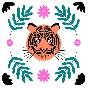 tiger with flowers illustration