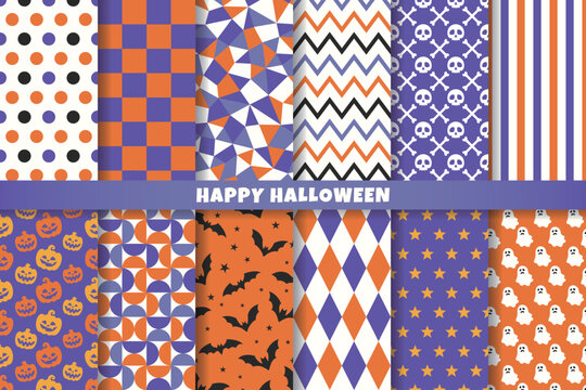 ハロウィンモチーフの幾何学パターンセット