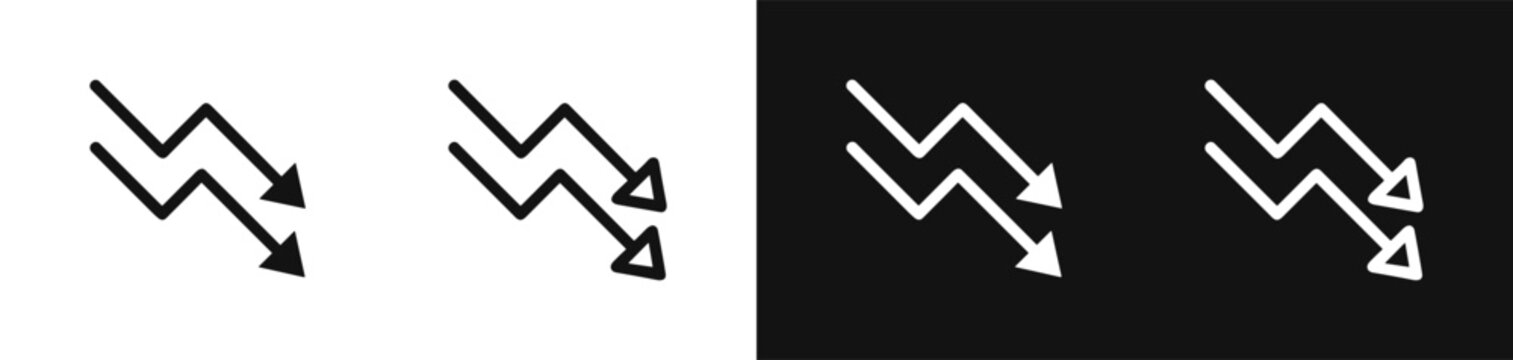 Two downward pointing arrows with zigzag lines, symbolizing a sharp decline or volatility.