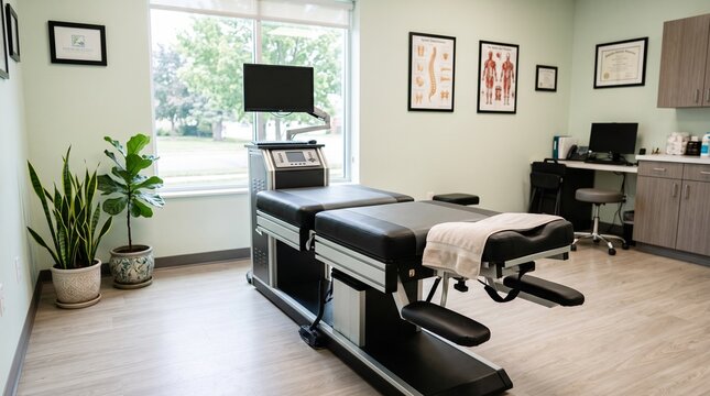 Modern Spinal Decompression Therapy Table in Professional Chiropractic and Physical Rehabilitation Clinic
