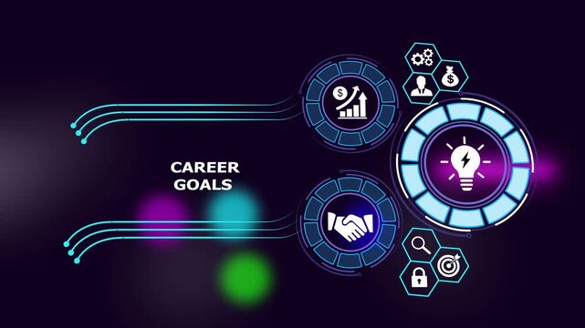 Career goals infographic animation featuring dynamic business growth charts, strategic planning symbols, and corporate success concepts for modern digital presentations and marketing